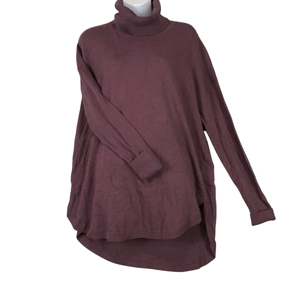 Chelsea 28 Womens Lrg Sweater Purple Cowl Neck Hi Low Pullover Long Sleeve Knit